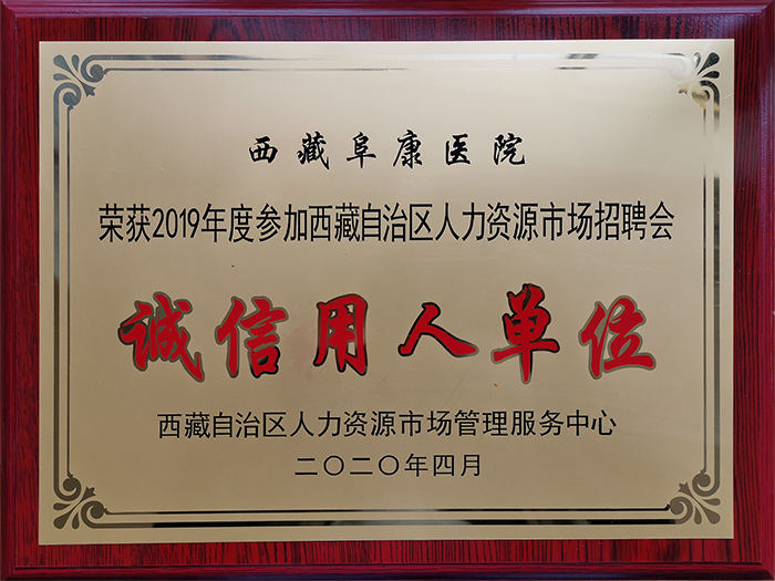 2019年度“西藏自治區人力資源市場招聘會——誠信用人單位”獎章